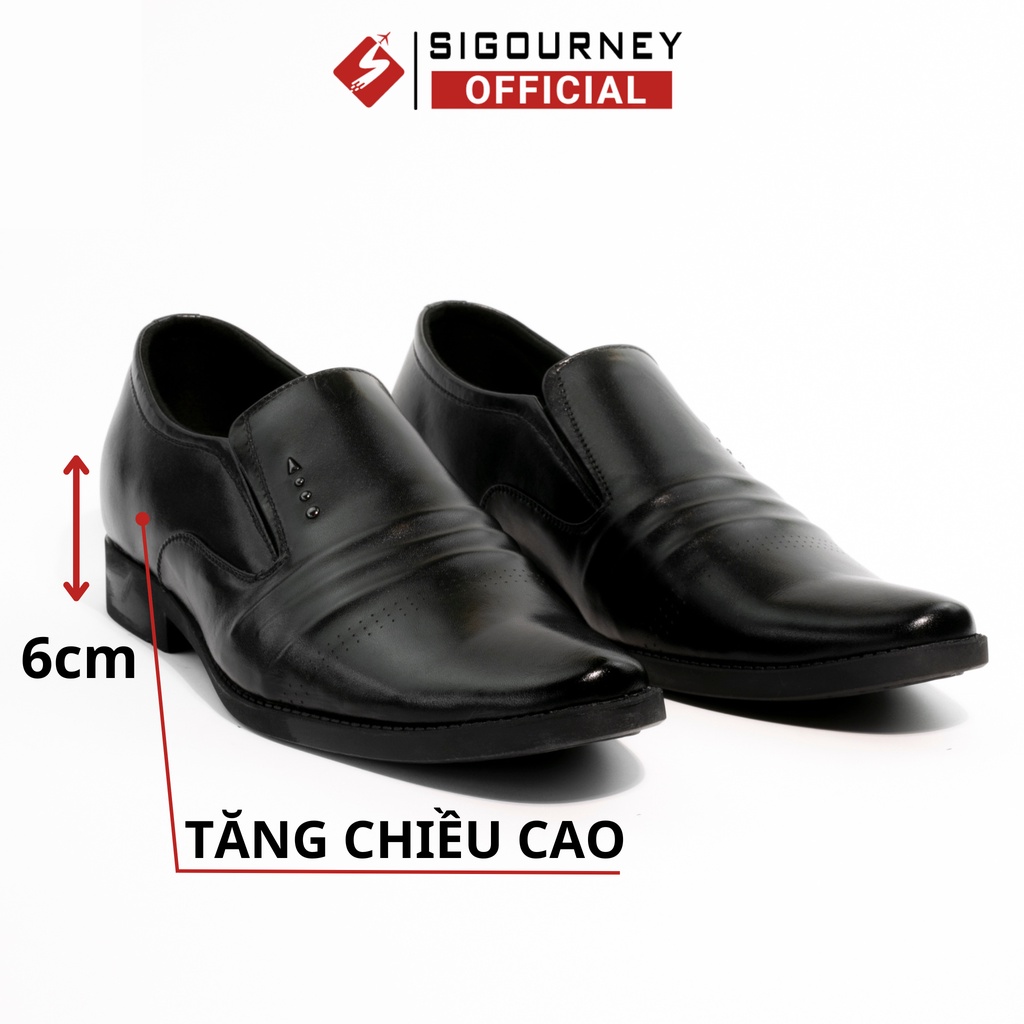 Giày Lười Tăng Chiều Cao 6cm Chất Liệu Da Bò SIGOURNEY Dành Cho Nam Màu Đen SIG16 Bảo Hành 18 Tháng