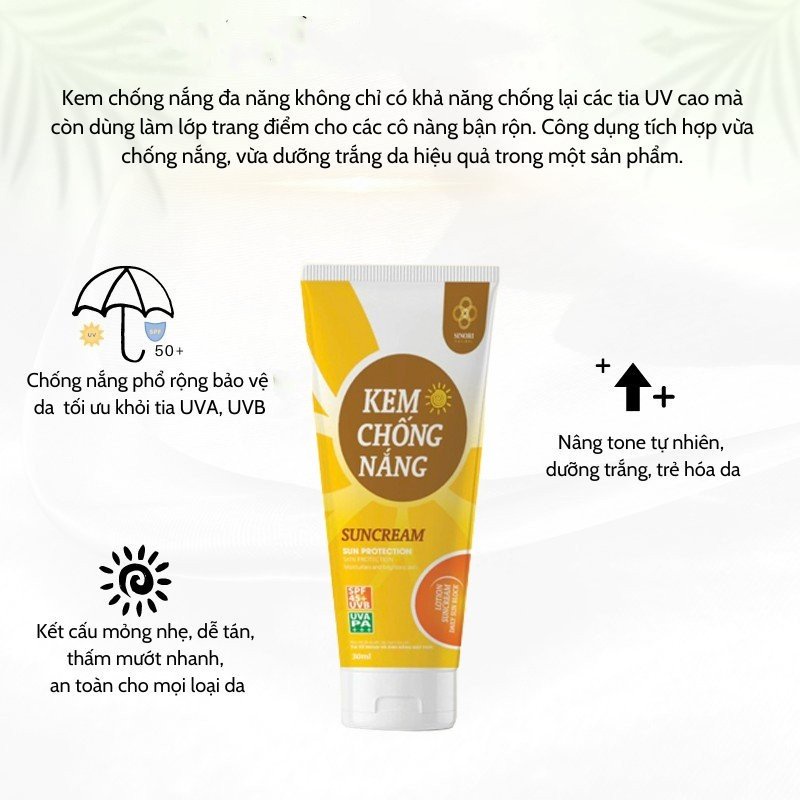Kem Chống Nắng Dưỡng Da Nâng Tone SINORI, SPS50+ Dưỡng Ẩm, Làm Sáng Da, Dành Cho Da Dầu Mụn 30ml