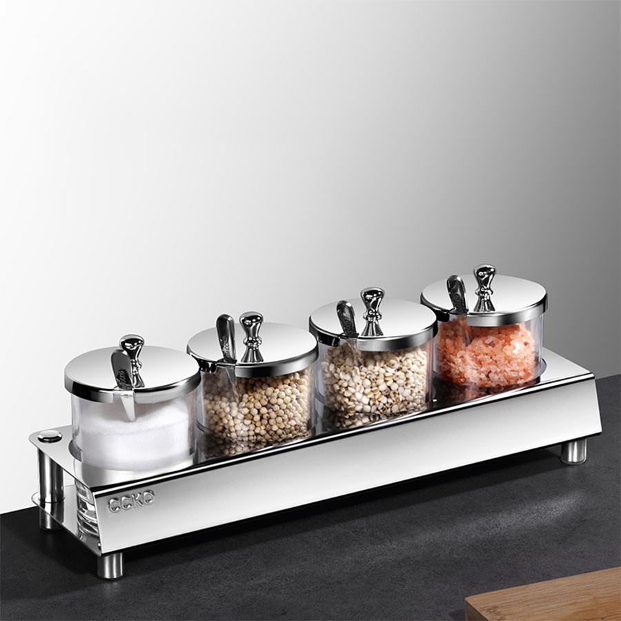Lọ thủy tinh đựng gia vị kèm kệ inox CCKO CK9983 cao cấp