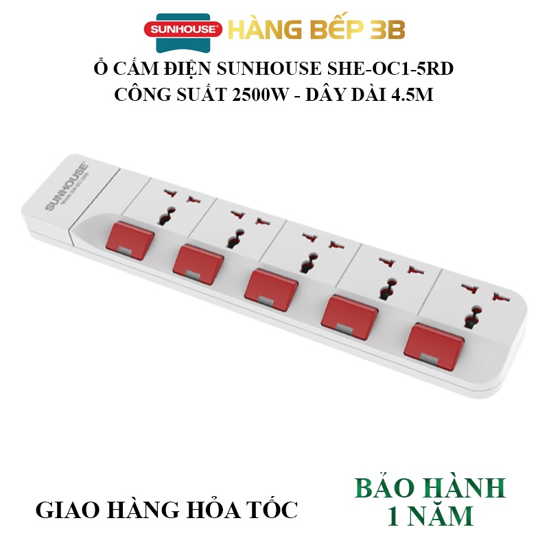 Ổ cắm điện Sunhouse SHE-OC1-3R - 2 chấu, 3 chấu - Chính hãng phân phối, bảo hành toàn quốc