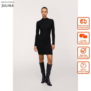 Đầm body cổ lọ dài tay vài thun màu đen MNG jf818