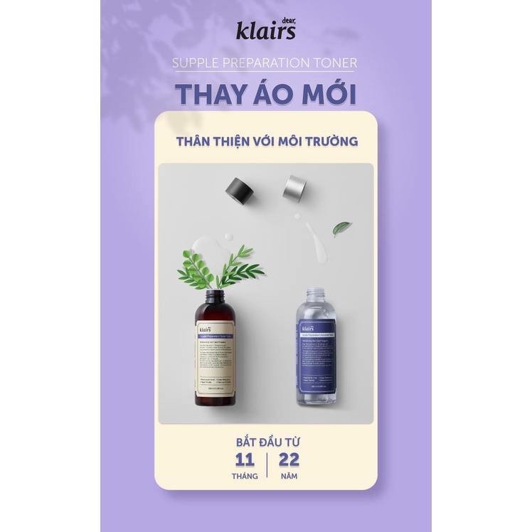 Nước Hoa Hồng Không Mùi Dear Klairs Supple Preparation Unscented Toner 180ml