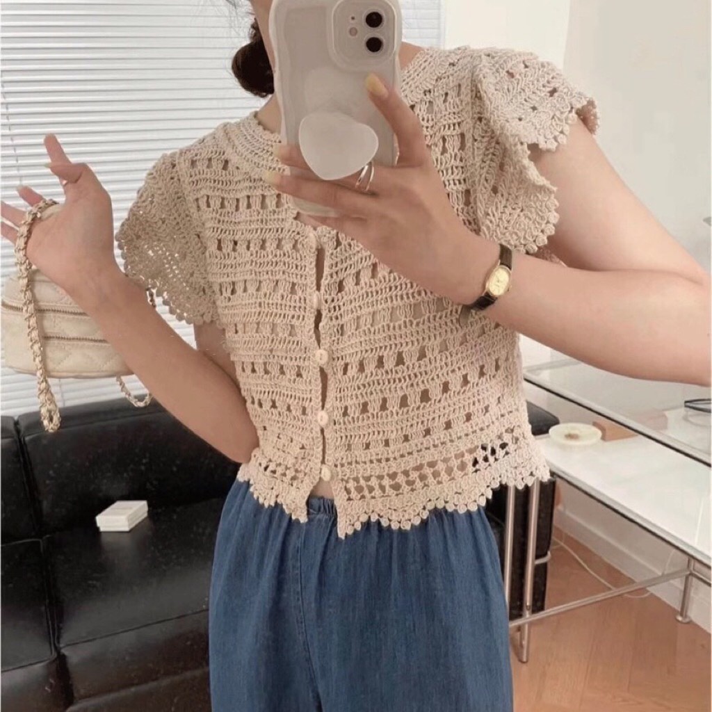 [Mã FATREND0503 giảm đến 30k đơn từ 99k] Sơ Mi Nữ Dáng Ngắn, Croptop Nữ Ren Mềm