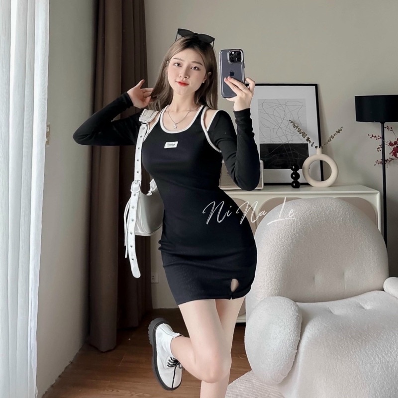 Đầm Ôm Body PHỐI TAY DÀI SÀNH ĐIỆU PHONG CÁCH