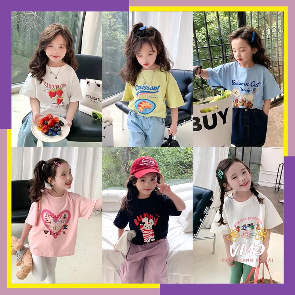 Áo thun bé gái AMBB KIDS, vải tencel, họa tiết dễ thương - Áo phông mùa hè cho bé gái