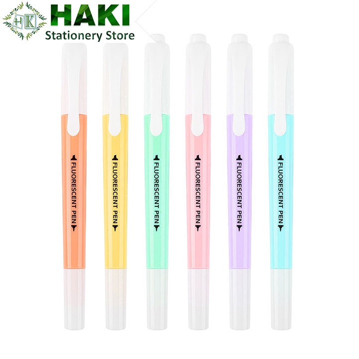 Bút highlight 2 đầu dạ quang HAKI, bút đánh dấu nhớ dòng cute nhiều màu marker dễ thương B10