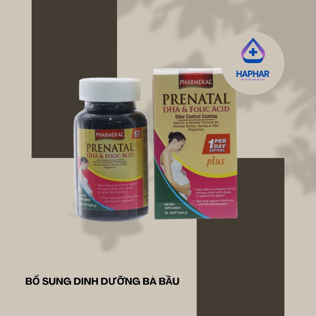 Viên Uống hỗ trợ Bổ Sung Dinh Dưỡng Bà Bầu Pharmekal Prenatal DHA & Folic Acid (Hộp 60 Viên)