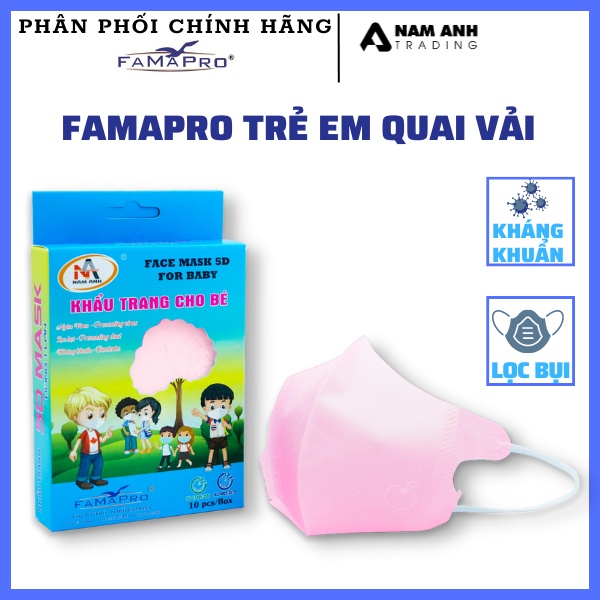 Khẩu Trang Cho Bé Kháng Khuẩn Quai Thun Face Mask 5D For Baby Hộp 10 Cái Dễ Thương