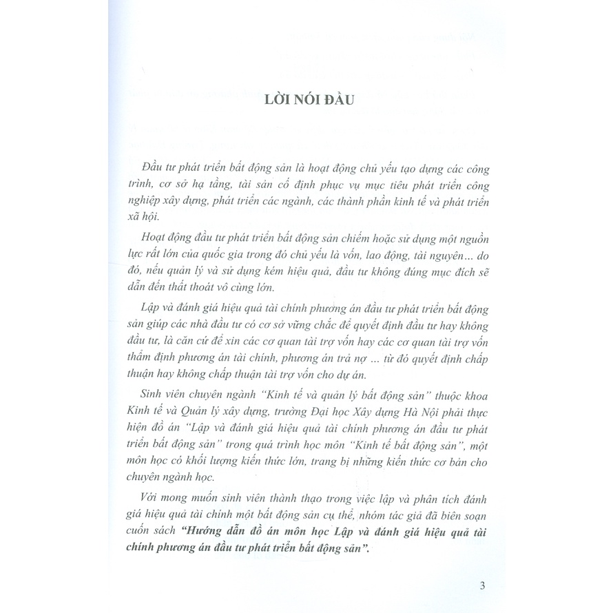 Sách - Hướng Dẫn Đồ Án Môn Học Lập Và Đánh Giá Hiệu Quả Tài Chính Phương Án Đầu Tư Phát Triển Bất Động Sản