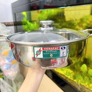 Nồi lẩu inox 2 ngăn nắp kính . nồi lẩu tithafac