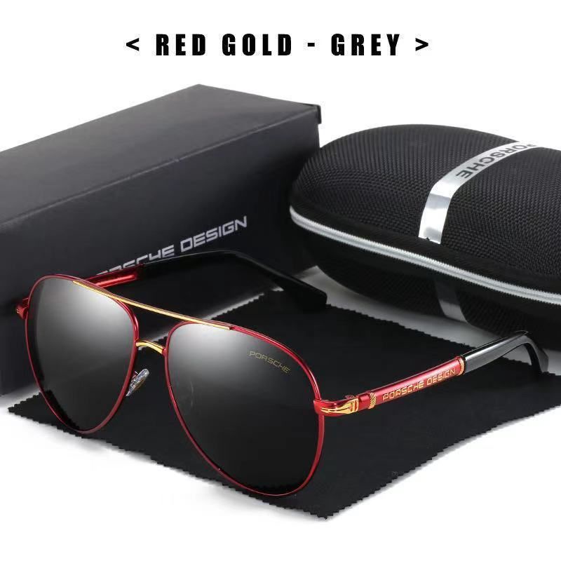 Kính mát thời trang nam Porsche cao cấp - full box - chống tia UV chống lóa tặng kèm khăn lau - đen đỏ