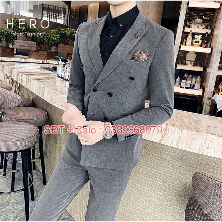 Bộ Vest Nam Cao Cấp 6 Cúc Màu Xám, Suit Nam Cao Cấp Vải Sịn, Fom Ôm Đẹp.