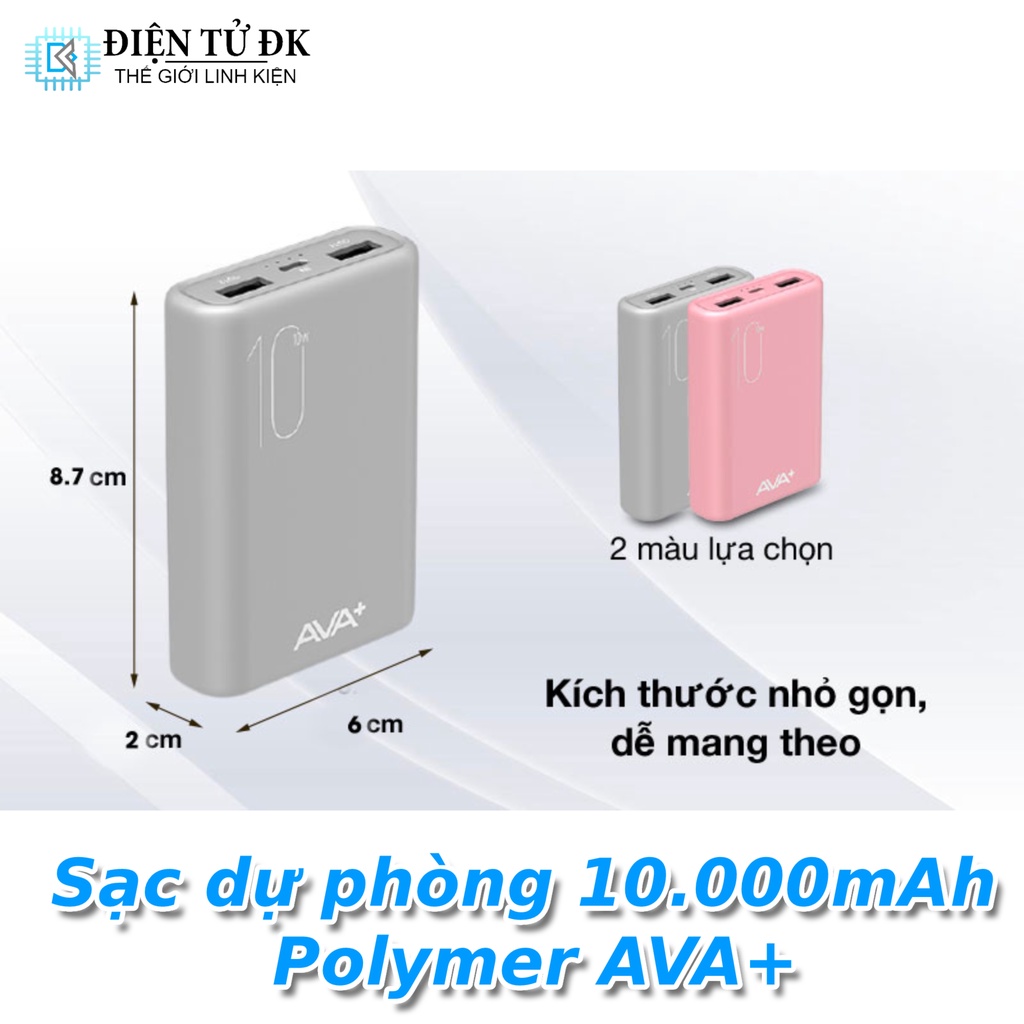 Pin sạc dự phòng 10000mAh AVA+ PJ JP192 Lõi pin Polymer (like new)