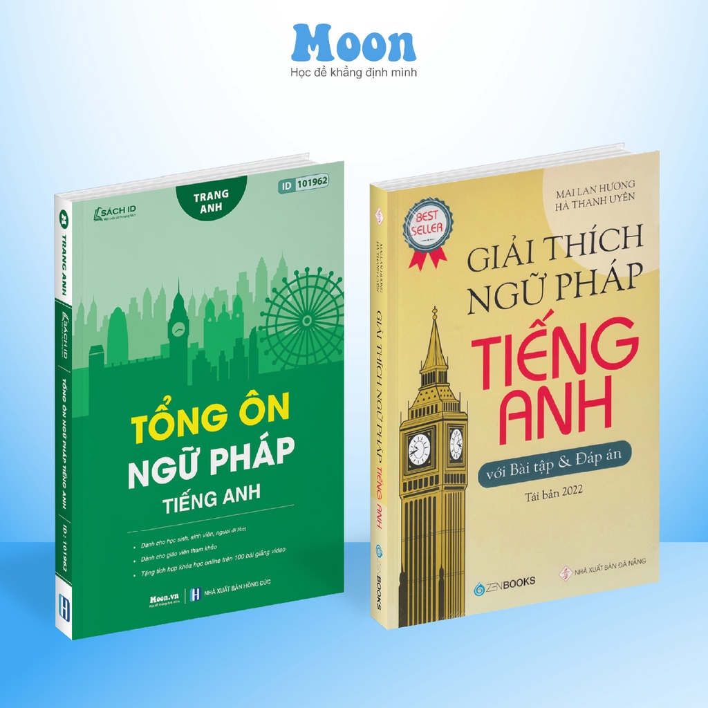 Combo sách giải thích ngữ pháp tiếng anh Mai Lan Hương và Tổng ôn ngữ pháp Tiếng Anh cô Trang Anh ( bản 2022) MoonBook