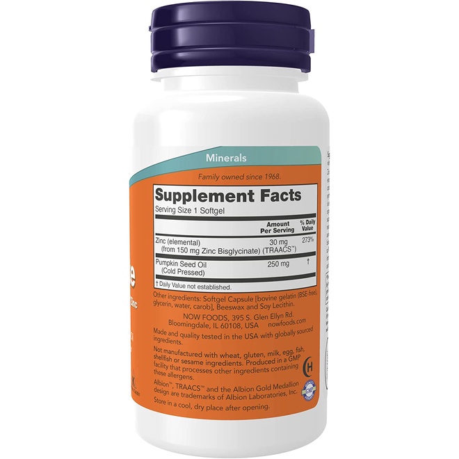 Viên Kẽm Zinc Bisglycinate NOW Nhập Mỹ Tăng Đề Kháng Sức Khoẻ Điều Hòa Nội Tiết Tố  - YoungFit