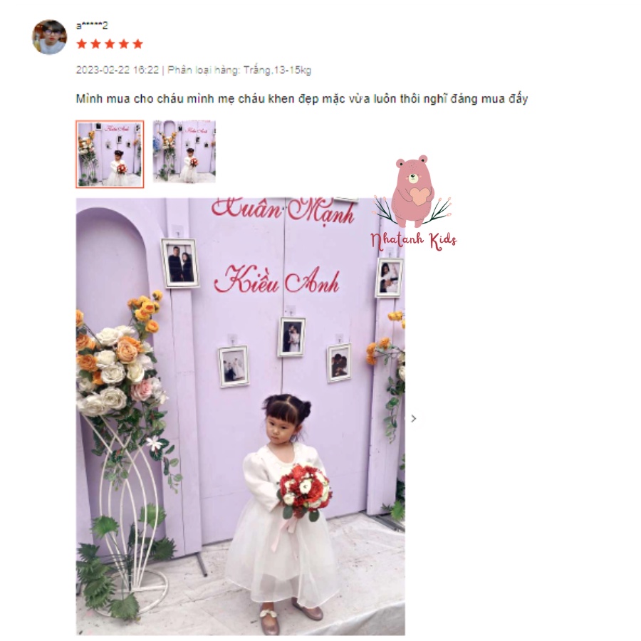 Váy bé gái NHATANH KIDS voan tay dài viền hạt xung quanh cho bé gái dự tiệc từ 0-12 tuổi  NA31