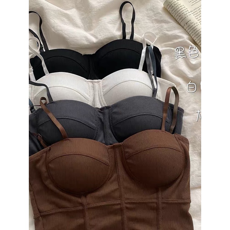 [Mã BMLT35] Áo bra 2 dây thun tăm có đệm ngực 92WEAR , thiết kế đường gân ôm sát định hình cơ thể ADW2057