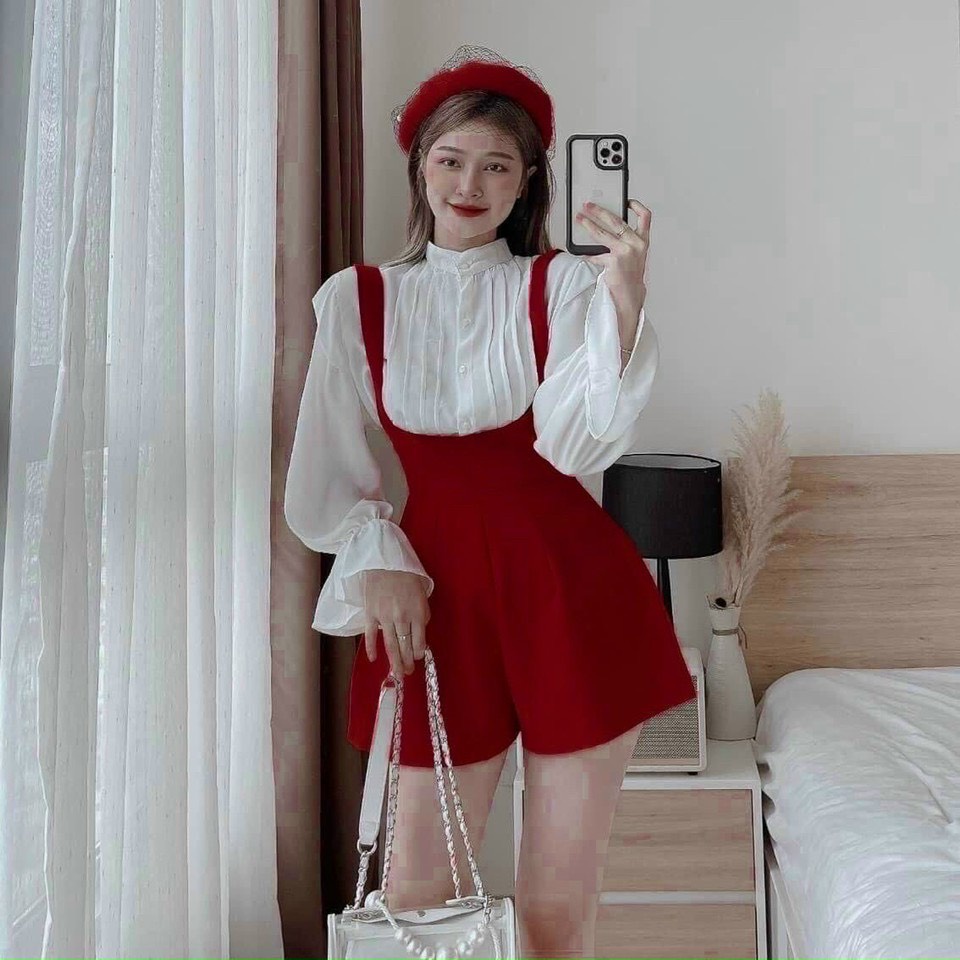 [HCM] Playsuit Phối Áo Dập Ly Tay Dài Thời Trang Nữ Sam Closet Free Size 40-55kg