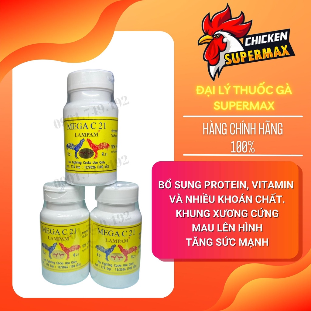Mega C21 Lampam Thái  cho gà đá cứng cáp, mau đủ pin hủ 100 viên