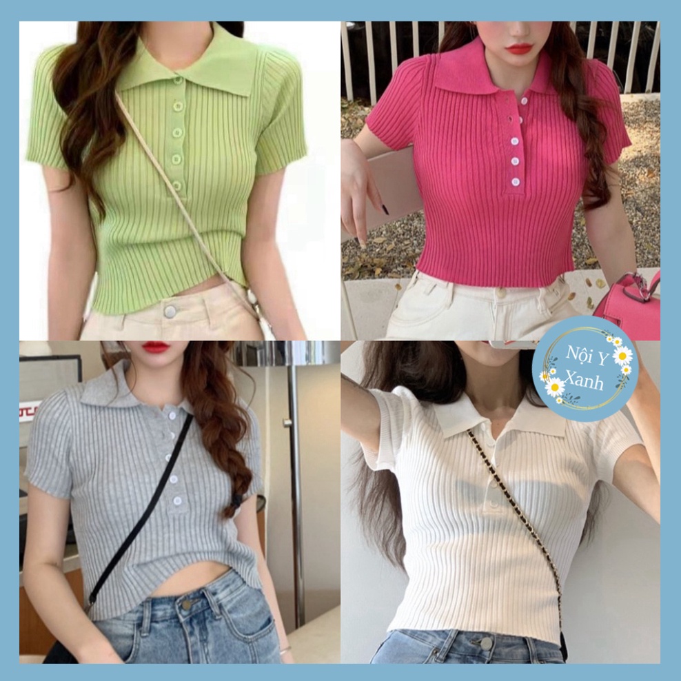 áo thun len nữ ngắn tay chất len tăm mỏng co giãn phong thái tươi trẻ nhiều màu sắc Nội Y Xanh
