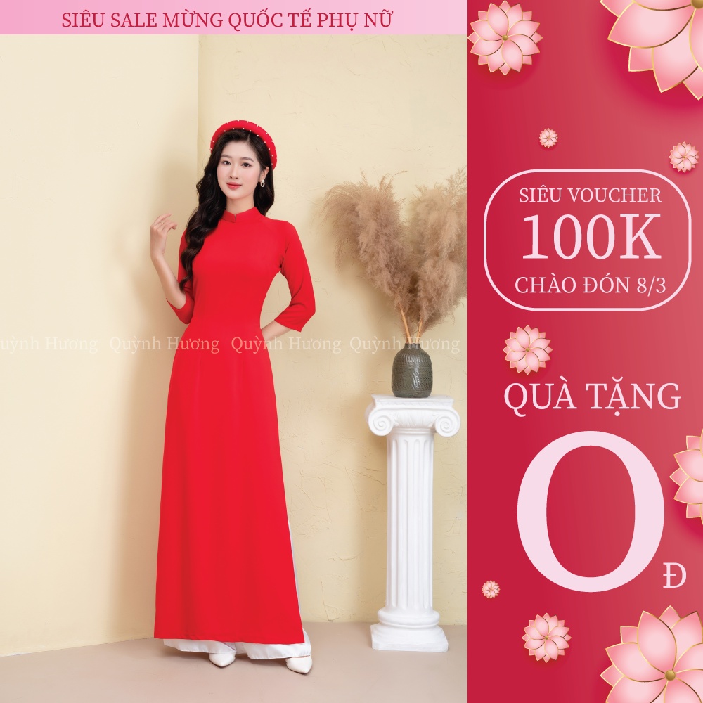 Áo dài truyền thống lụa mỹ màu đỏ siêu xinh by Quỳnh Hương