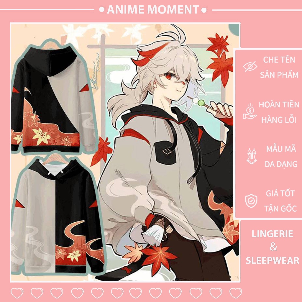 Hq3 Áo Khoác Tay Dài Có Khóa Kéo Có Mũ Trùm Phong Cách Anime Genshin Va Chạm Kazuha Plus Size QH3