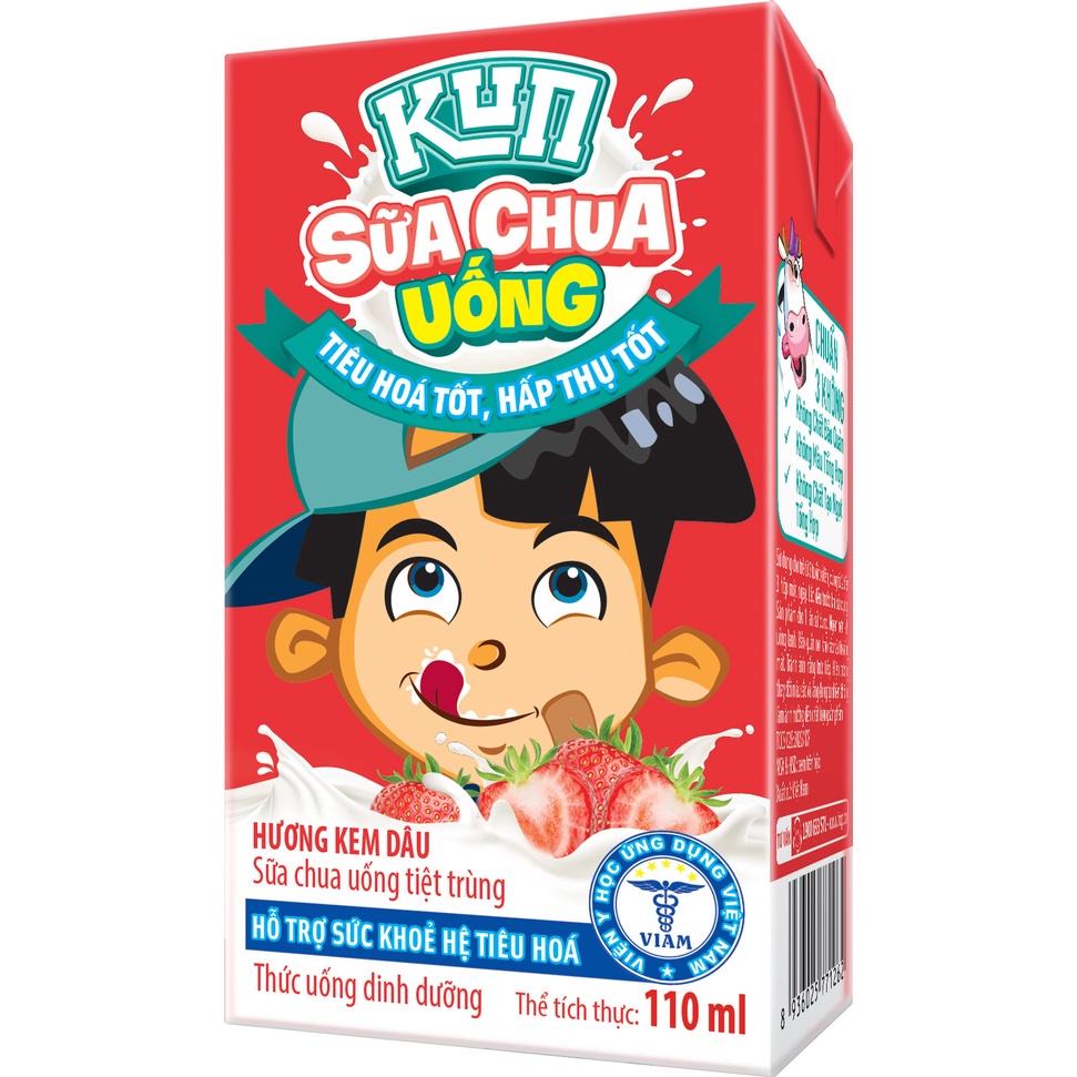 KUN_Sữa Chua Uống Hương Kem Dâu, Hương Cam Thùng 48 Hộp x 110ml