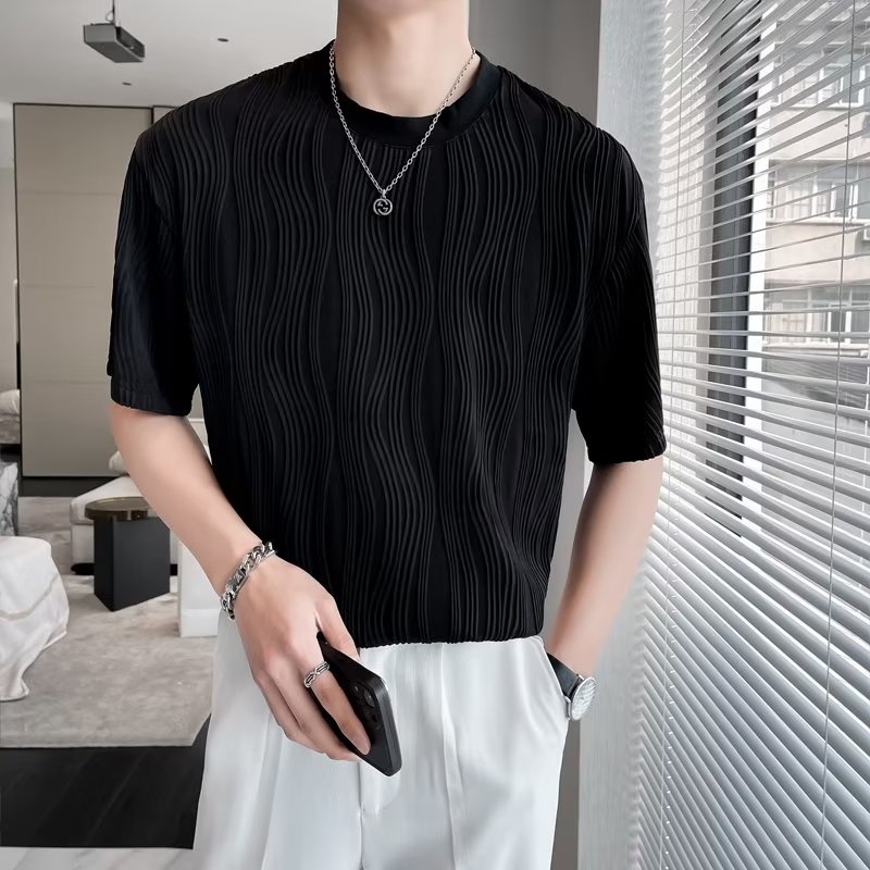 Áo Thun Nam Ngắn Tay Họa Tiết Gợn Sóng Size M-3XL