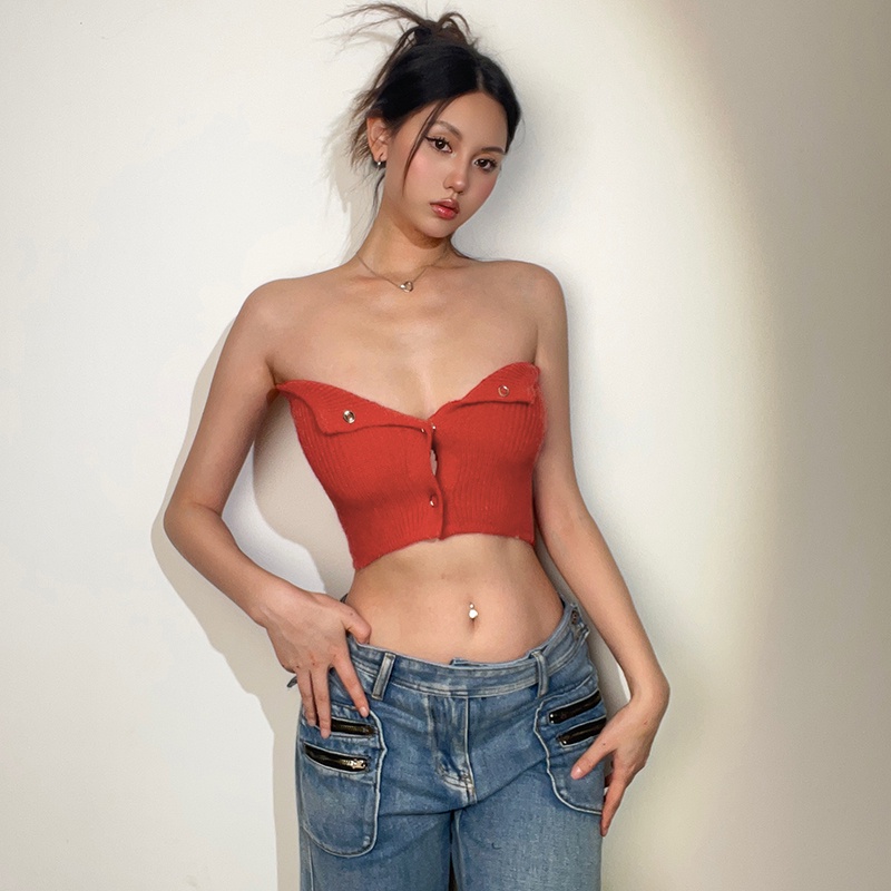 Áo Lửng Không Tay Eo Cao Dáng Ôm Thiết Kế Giản Dị Phong Cách retro Dành Cho Nữ