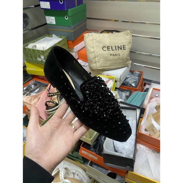 Giày lười slipon nhung đính dá