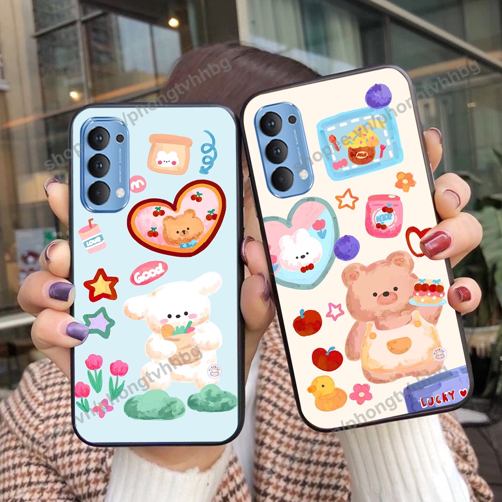 Ốp lưng Oppo Reno4 / Reno4 Pro / Reno 4 GẤU DÂU chi bi hoạt hình cute siêu rẻ