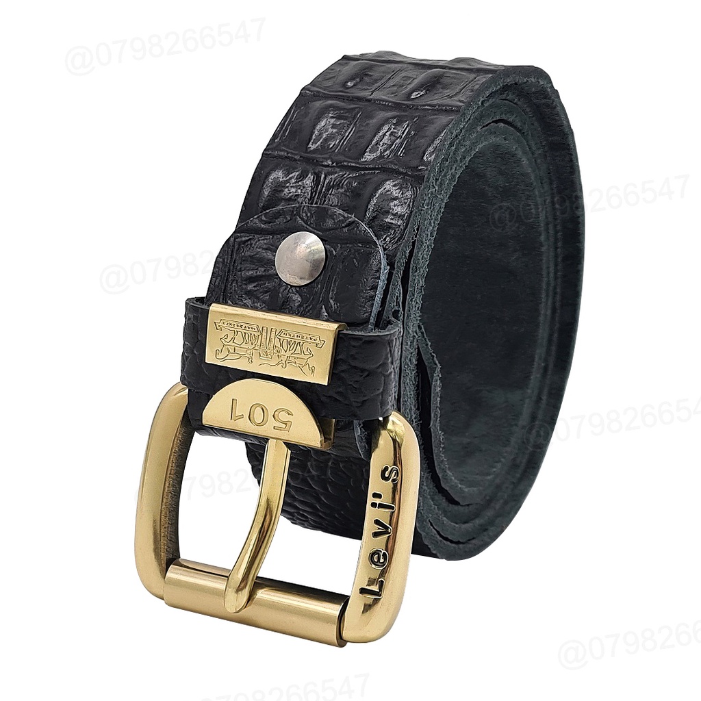 Dây nịt nam da bò vân cá sấu DHM-423 | Khoá kim đầu đồng nguyên khối kiểu tròn | Bảo hành 12 tháng