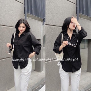  Áo sơ mi trơn nữ dài tay from rộng chất vải đũi có đủ size từ 45kg đến 65kg. 