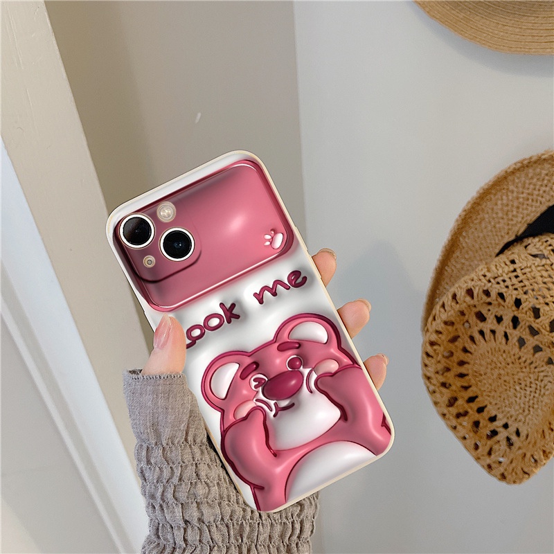 Ốp Điện Thoại Mềm Chống Sốc Gấu hồng Look me Cho iP 14 13 12 11 Pro Max SE2020 X Xr Xs Max 8 7 6 6s Plus e5097