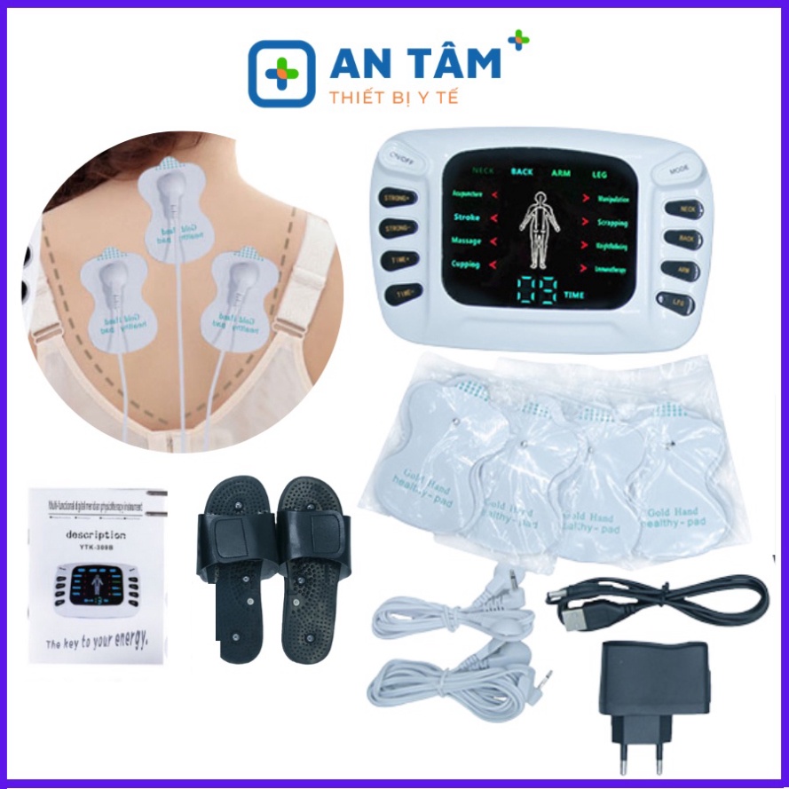 Máy massage xung điện 8 miếng dán YTK-309B, máy mát xa xung điện 8 chế độ massage 15 cường độ xung điện