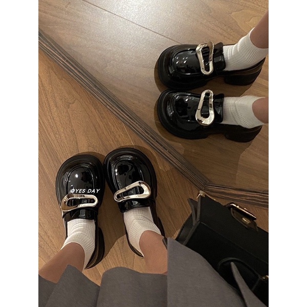 Giày oxford da bóng quai dán kiểu dáng hàn quốc uzzlang