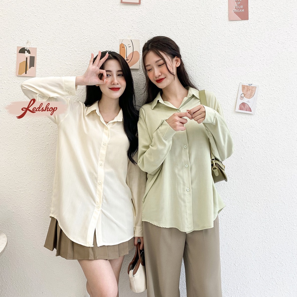 Áo sơ mi nữ công sở tay dài form rộng vải lụa cotton thoáng mát (29905) - Red Shop
