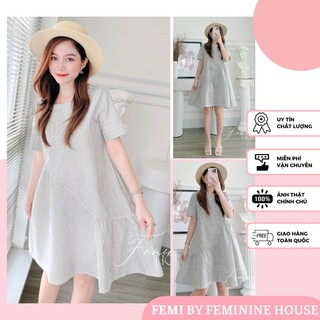 Đầm Sọc Nhún Viền, đầm babydoll, váy suông, đầm suông diện đi làm đi chơi