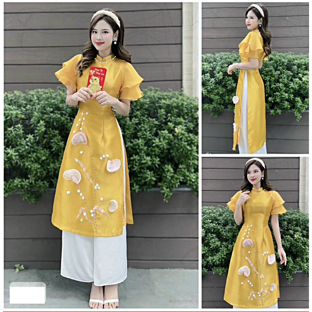 ÁO DÀI TAY XÒE HOA THÊU CAO CẤP 4 TÀ AD370