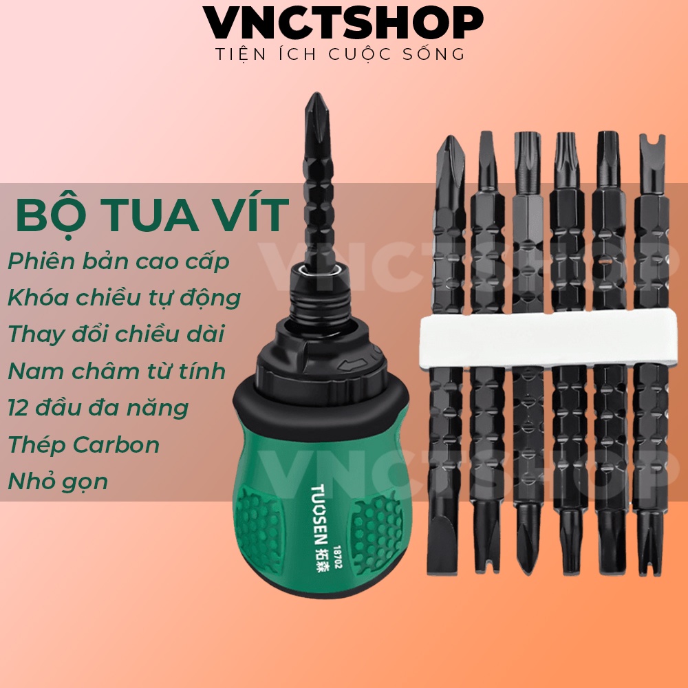 Bộ tua vít đa năng tự động đảo chiều, tô vít lùn trợ lực 12 đầu ngắn to từ tính sửa 2 xe máy