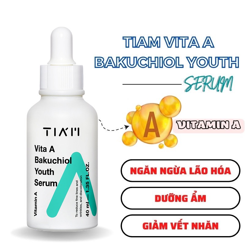 Tinh Chất Dưỡng Ẩm, Giảm Vết Nhăn & Ngăn Ngừa Lão Hóa TIAM Vita A Bakuchiol Youth Serum 40ml