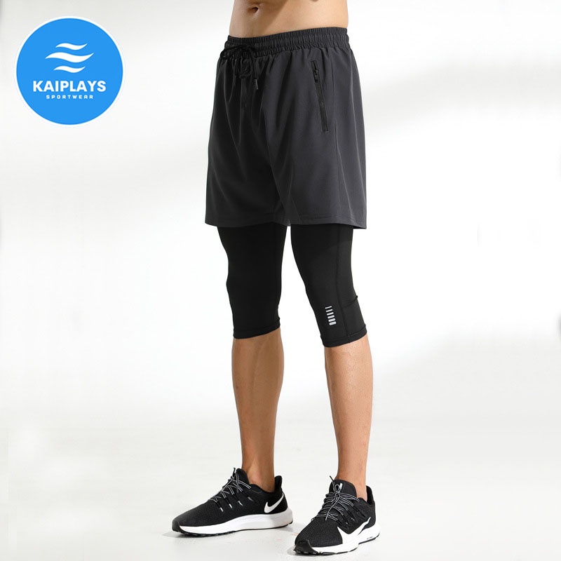 Quần short nam tập gym lót legging thể thao 2 lớp chạy bộ, chơi bóng rổ, bóng chuyền KAIPLAYS KP039