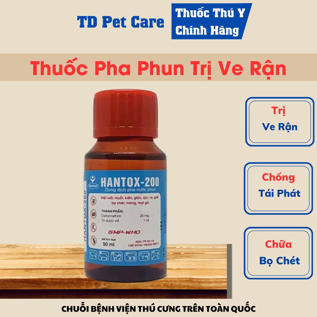 Lọ Nước Pha Diệt Cồn Trùng Ve Chó Rận Mèo Dành Cho Chó Mèo Hantox 200 - Chai Phun Hết Rận Mèo Dành Cho Thú Cưng