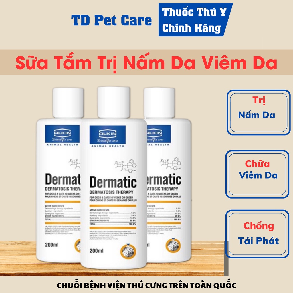 Sữa Tắm Hết Nấm Ghẻ Dành Cho Chó Mèo Alkin Dermatic - Nhũ Dịch Tắm Ngăn Nấm Ghẻ Hiệu Quả Cao