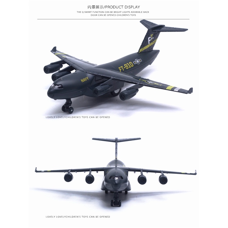 Đồ chơi mô hình máy bay vận tải Boeing C-17 GLOBEMASTER KAVY chất liệu hợp kim, có nhạc và đèn, chạy cót
