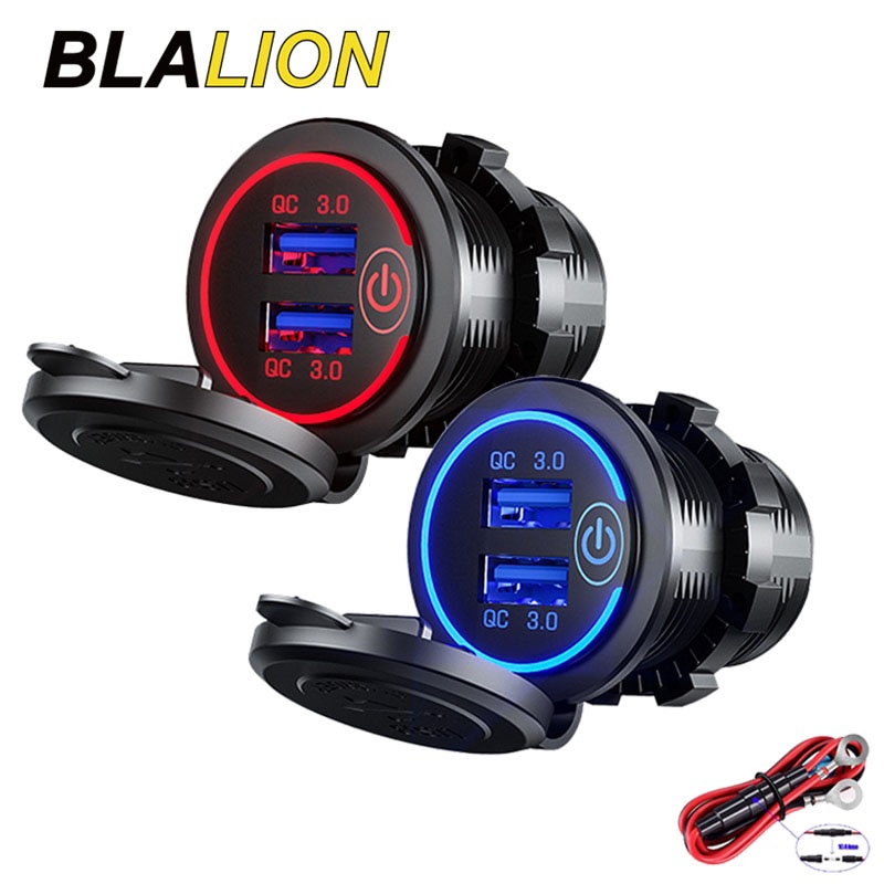 BLALION Bộ sạc điện thoại USB kép QC3.0 5V 2.4A USB có đèn LED sử dụng trên xe hơi