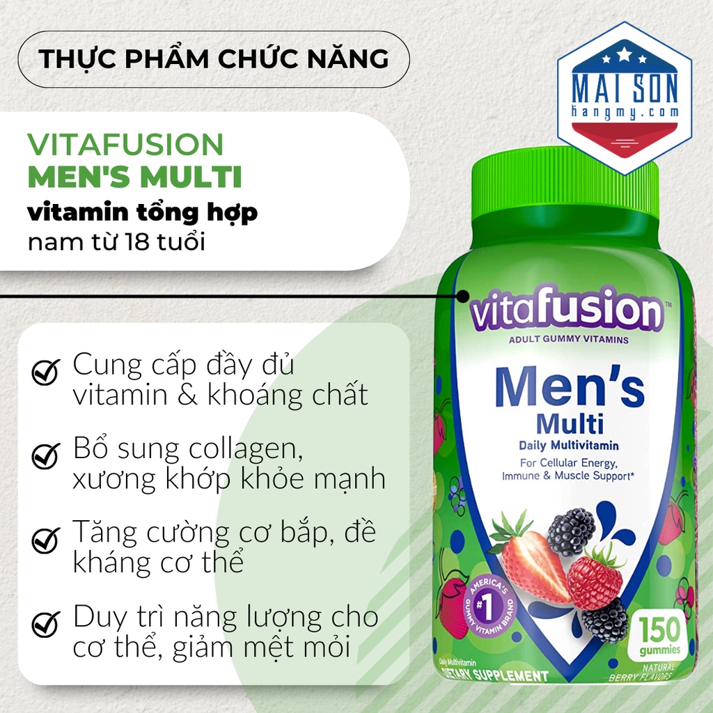 KẸO DẺO BỔ SUNG VITAMIN CHO NAM VÀ NỮ VITAFUSION VITAMINS  - Hàng Nhập USA Chính Hãng