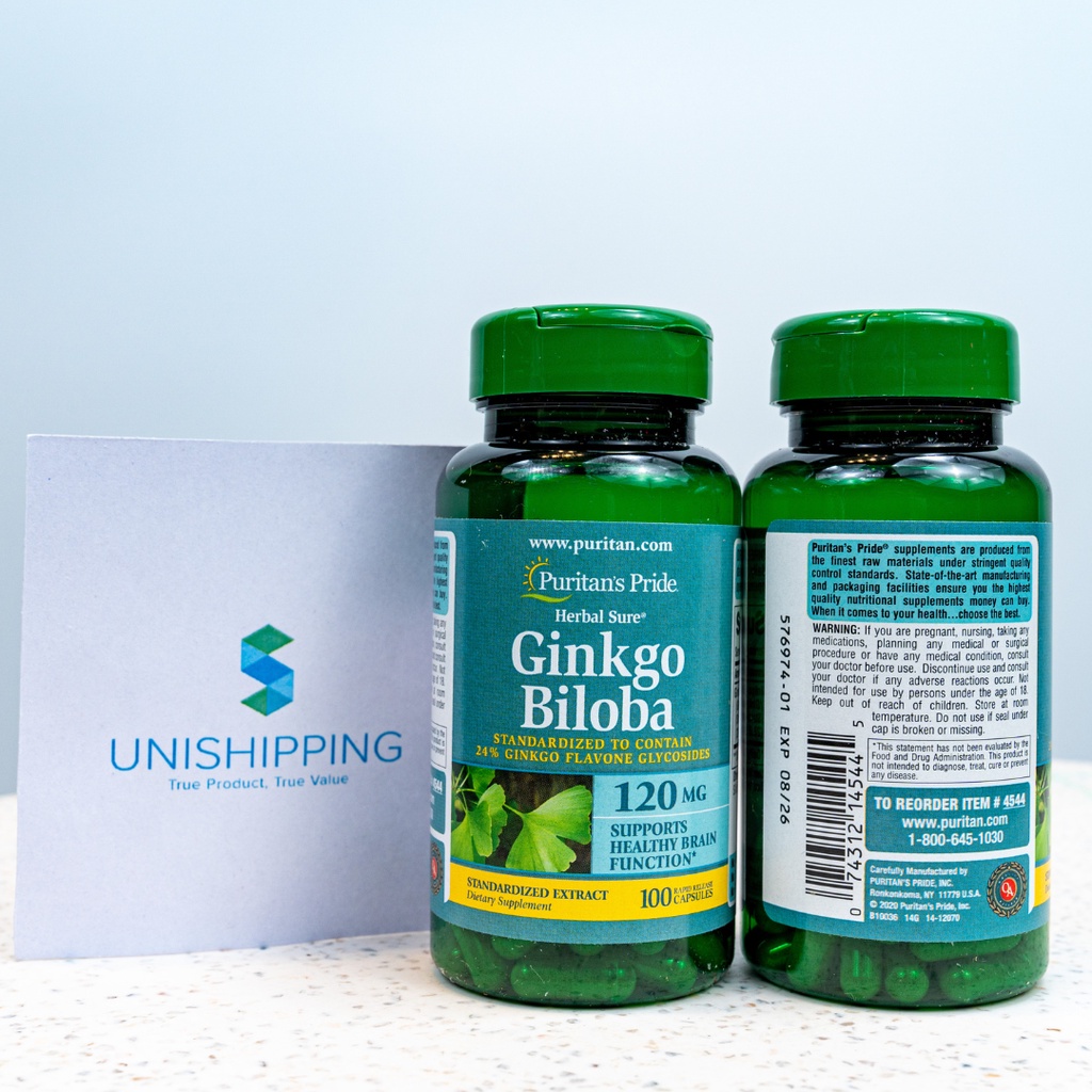 Viên Uống Bổ Não Hỗ Trợ Tuần Hoàn Não Bộ Puritans pride Ginkgo Biloba 120mg 100 Viên