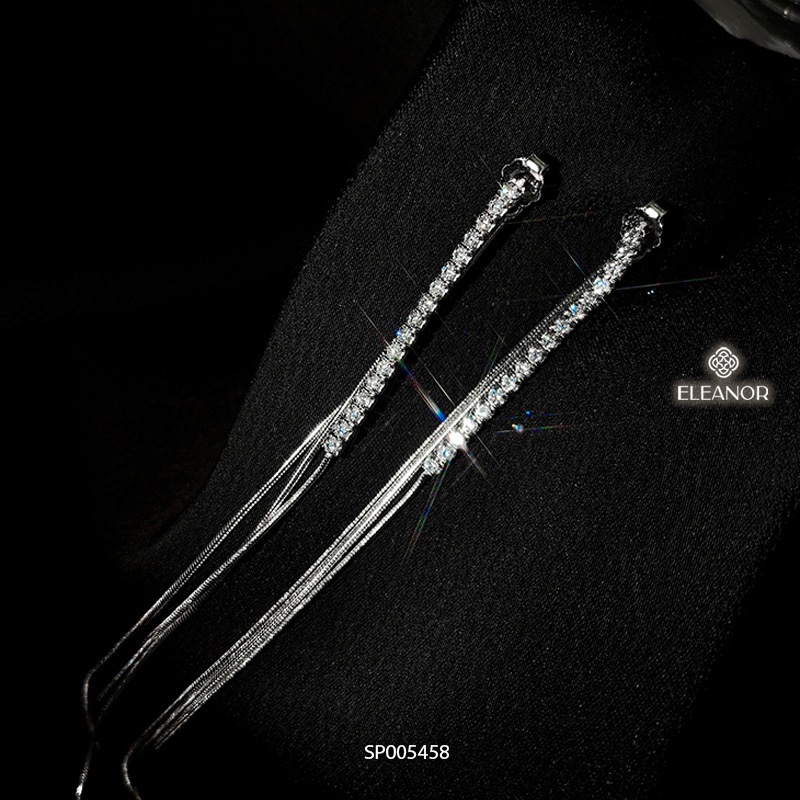 Bông tai nữ chuôi bạc 925 Eleanor Accessories thiết kế tua rua đính đá phụ kiện trang sức 5458