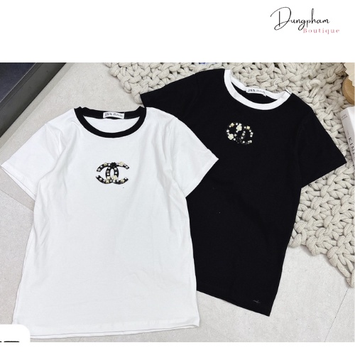 Áo phông dáng vừa chữ X đá pha viền cổ - Anna.Store